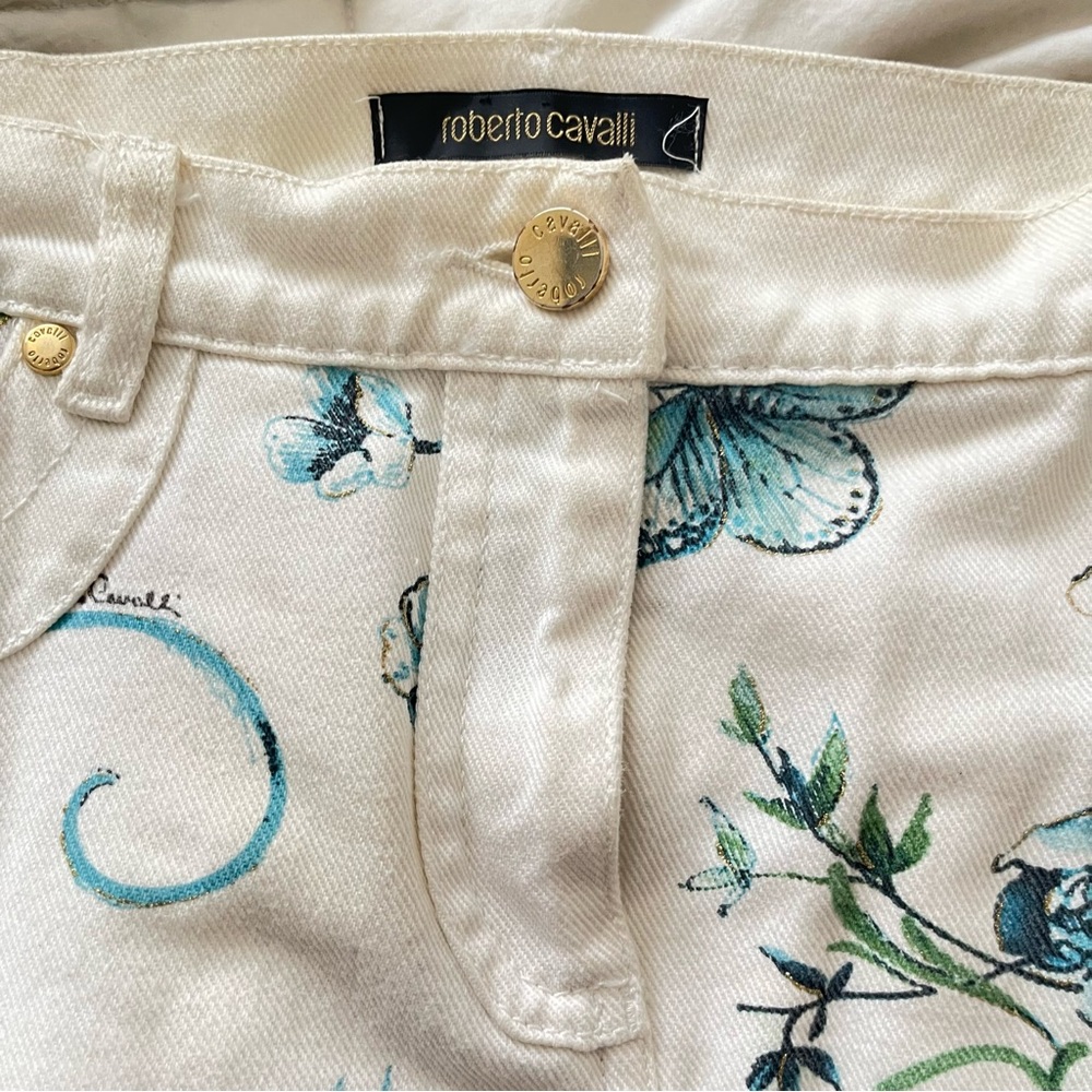 💙🦋Roberto Cavalli denim butterfly printed mini skirt Size L- Rare !